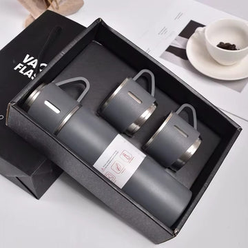 Termos, inchidere etansa, inox, 500 ml, 1 x termos cu capac tip cana, 2 x cani, GRI INCHIS