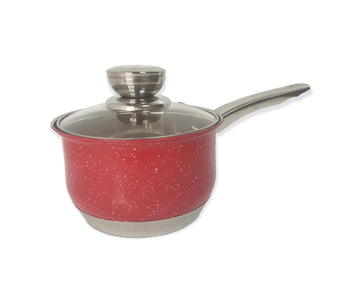 Cratită cu coadă Royalty Line Red 2.1 L – inox cu fund multistrat și capac din sticlă, gătit rapid și elegant