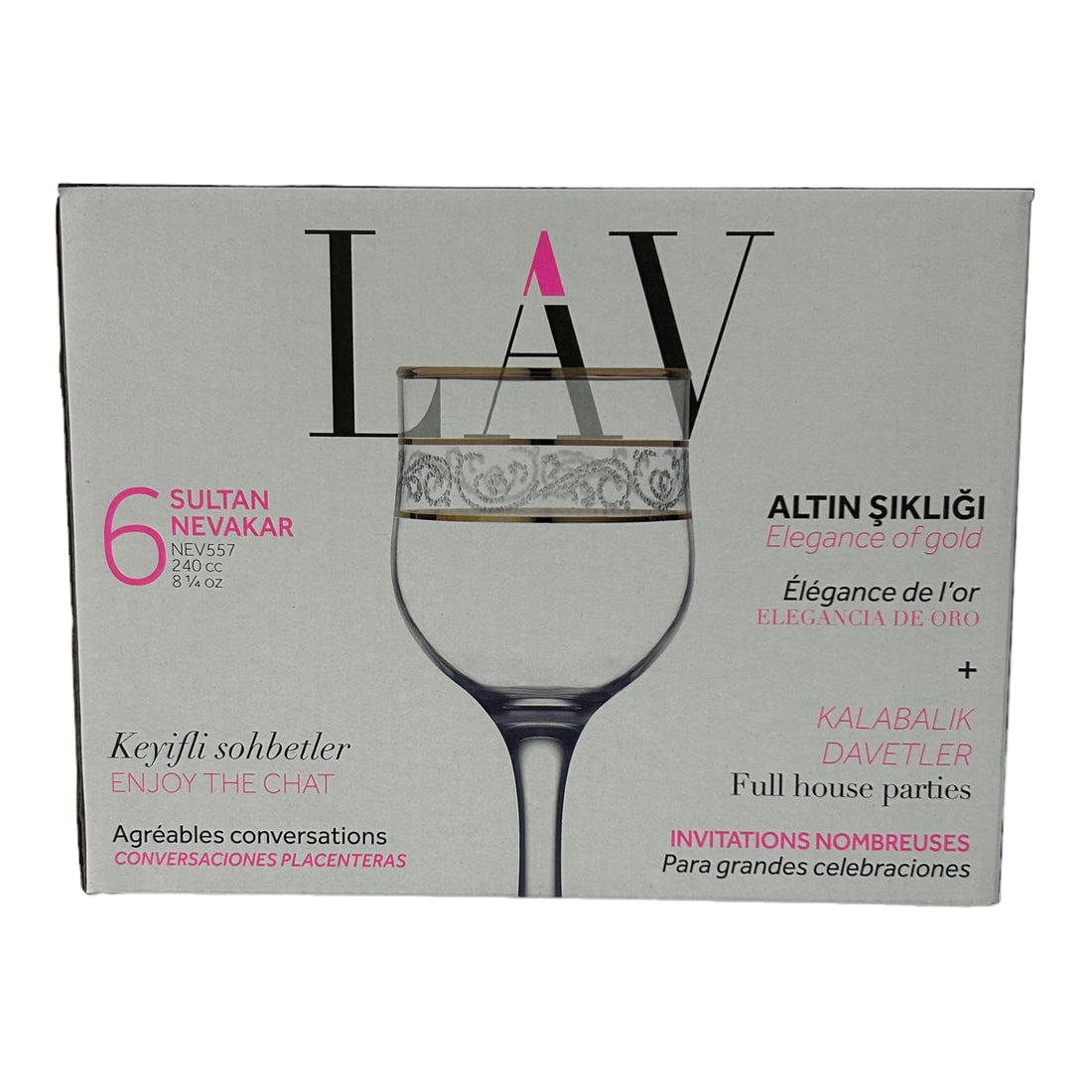 Set 6 pahare cu picior Lav Adora Gold Aurii 240 ml terasa evenimente piscina