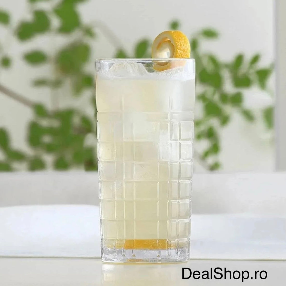 Set 6 pahare sticlă long drink 356 ml Brit440, design relief geometric, pahare înalte cocktail, suc, apă