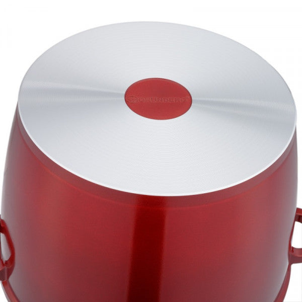 Oală cu înveliș granit  10 L, 28 cm, capac dticlă, antiaderentă, compatibilă cu toate sursele de căldură – Roșu SW23