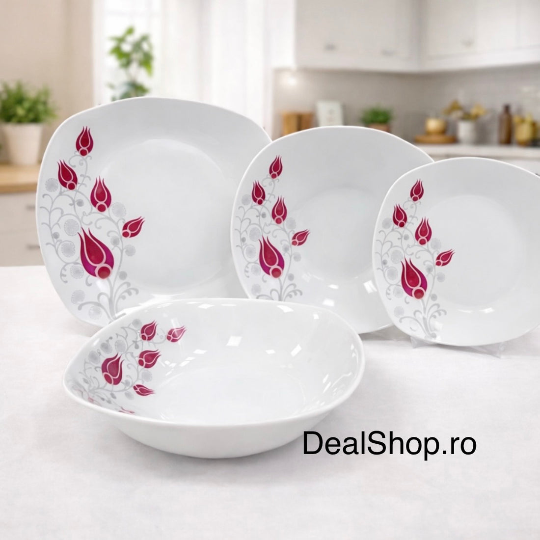 Serviciu de masă 6 persoane din porțelan „Lalea Imperială” 31 piese pentru – Set Farfurii Bol și Cești Cafea 180 ml TL 173-9