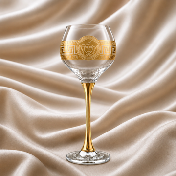 Set 6 pahare din sticla 285 ml Royalty Home cu decor auriu cu picior auriu – pahare elegante pentru vin roșu și alb