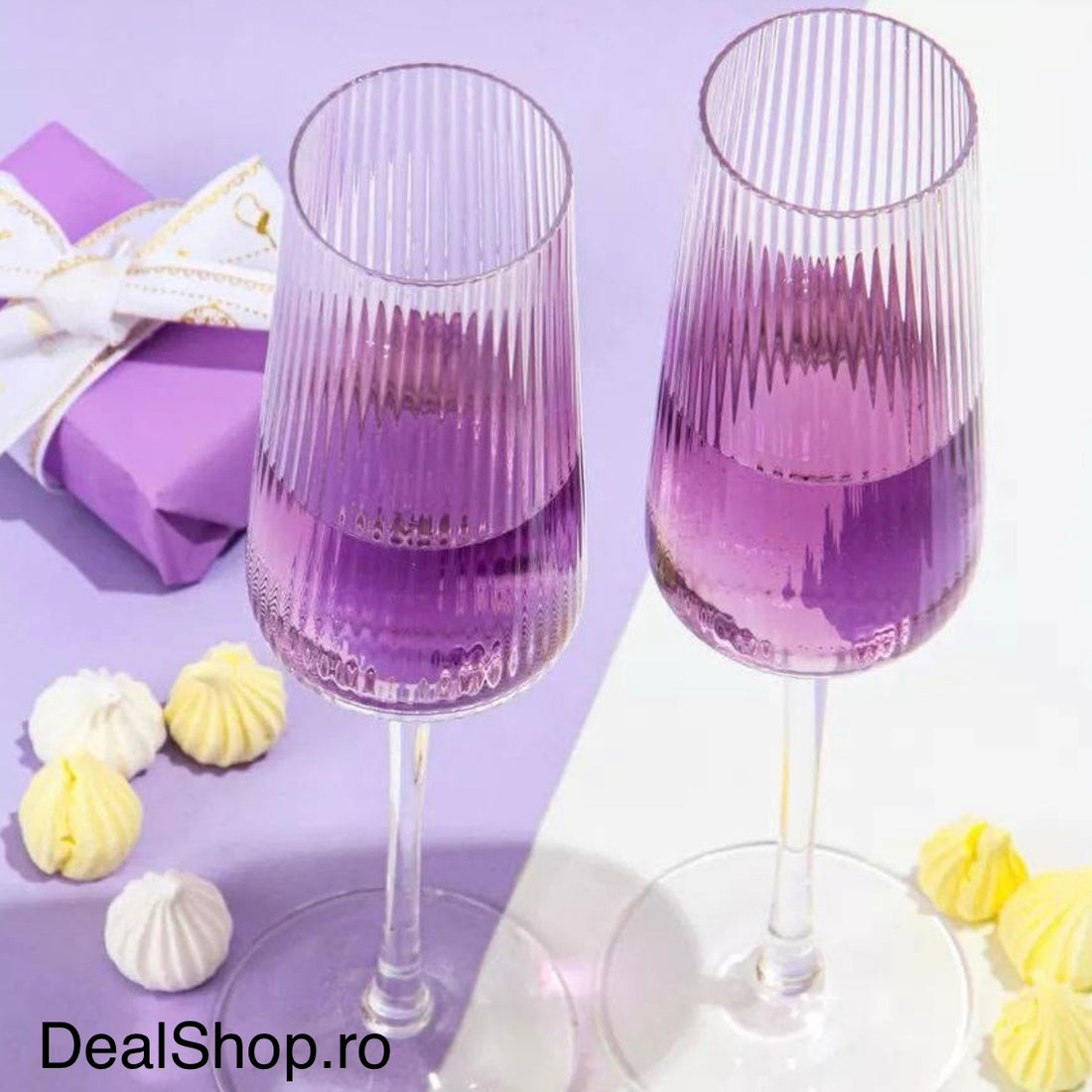 Set 6 pahare șampanie 195 ml Allegra Focus design striat – elegante sticlă premium