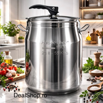 Oală sub presiune Hascevher Gastro 23 Litri, Inox 18/10, 55 Kpa,Inducție & Aragaz, Capac Sistem Siguranță