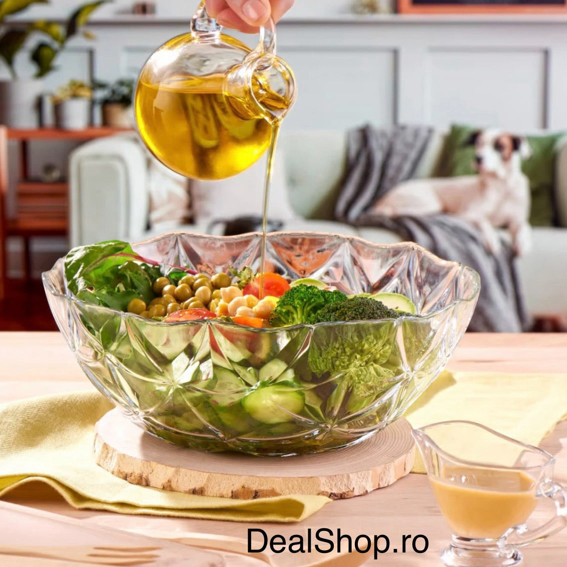 Bol din sticlă Estrella, 24 cm, 2.54 litri – design elegant în relief, ideal pentru salate, fructe și servire rafinată