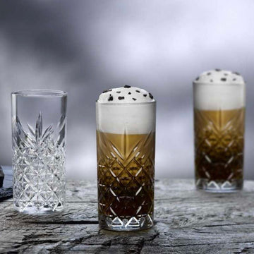 Set 4 Pahare Timeless 295 ml – Sticla groasa transparenta cu model gravat ideale pentru apa suc sau cocktailuri elegante