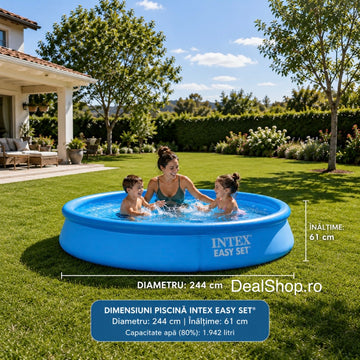 Piscina 1942 litri gonflabila, Intex, Easy Set 28106NP, rotunda, 244 x 61 cm,pentru adulti si copii