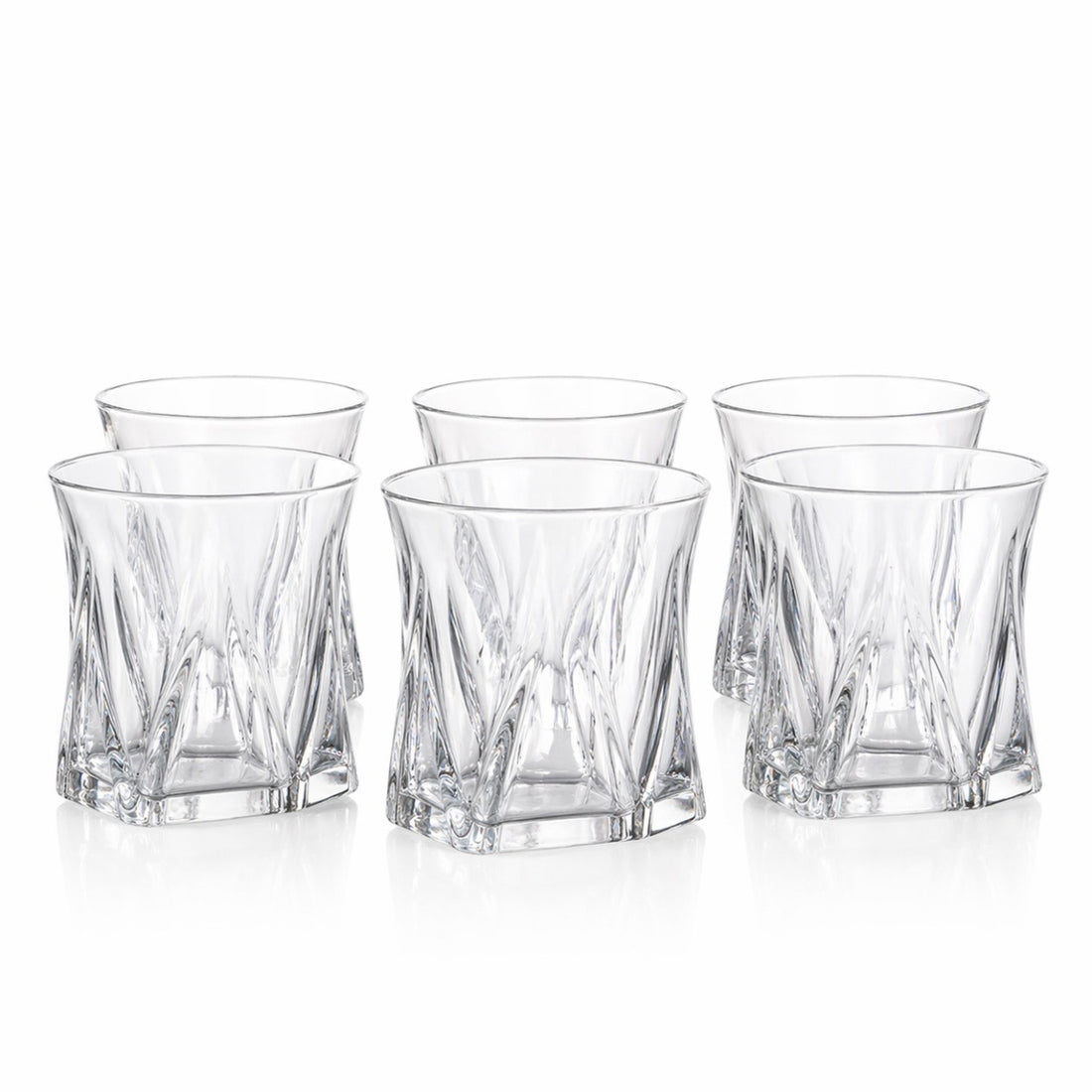 Set 6 pahare sticlă 300 ml, Zoe357, model geometric cu bază groasă, pahare whisky / apă elegante