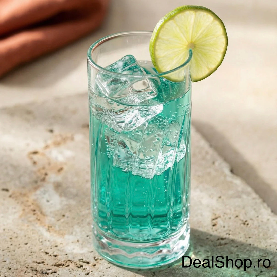 Set 6 Pahare Sticlă 390 ml LAV Wave430, Long Drink, Design cu Relief Ondulat, Pahare Elegante pentru Apă, Suc și Cocktail