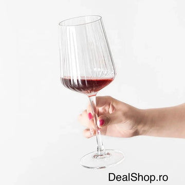 Set 6 Pahare Vin Allegra Focus 350 ml – Design striat sticla Premium