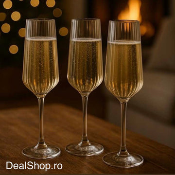Set 6 pahare șampanie 195 ml Allegra Focus, design striat – elegante, sticlă premium