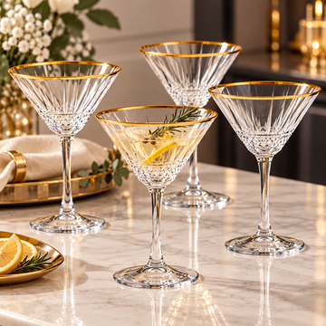 Set 4 pahare cocktail Elysia Gold, 220 ml, sticlă cu margine aurie – Pașabahçe