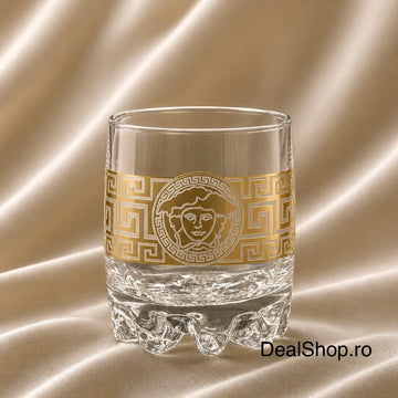 Set 6 pahare din sticlă Royalty Home 200 ml, decor auriu, design elegant