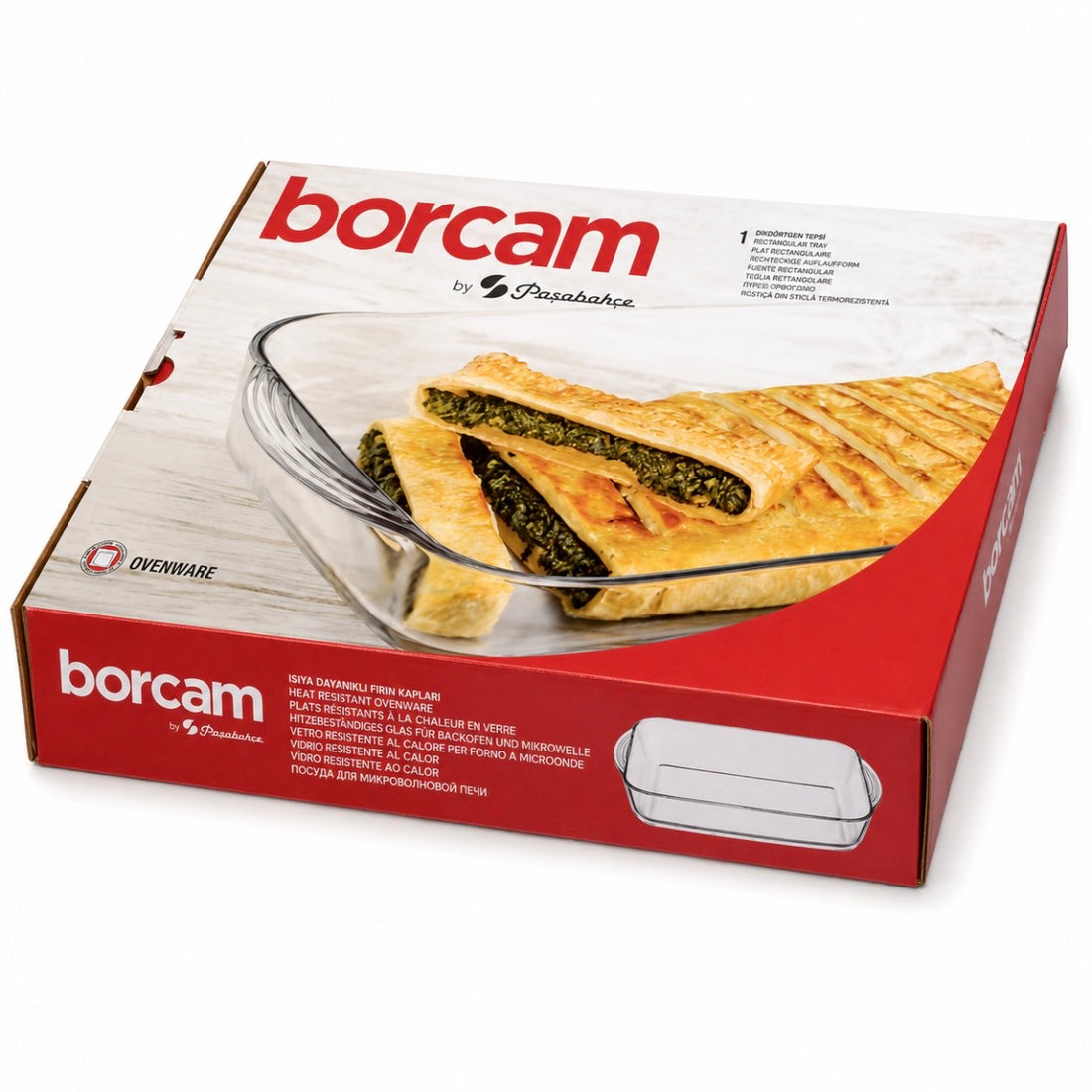 Tavă termorezistentă Yena Borcam 3850 ml, 40 x 25 x 6 cm, sticlă termorezistentă, pentru cuptor și frigider 59124