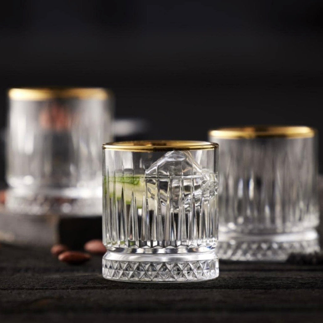 Set 4 pahare Elysia Gold din sticlă, 355 ml, cu margine aurie