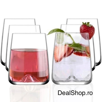 Set 6 pahare sticla 360 ml LAV Terra 359 – pahare moderne băuturi design elegant cu bazs reliefată