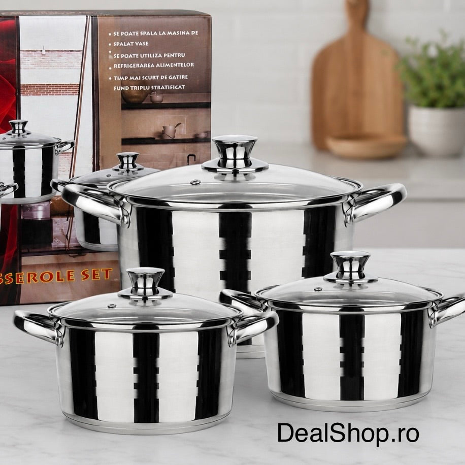 Set Oale Inox 6 Piese cu Capace – 2.8L, 3.8L, 6.5L  Fund Multistrat Capsule 3 Straturi SW05A