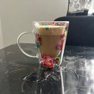 Set 6 Cani pentru Ceai Cafea Latte Machiato cu pereti dubli 320 ml Model flori Uscate coffe