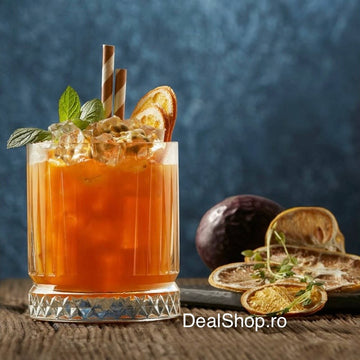 Set 4 pahare whisky Elysia 355 ml din sticlă – pahare cocktail și băuturi spirtoase, design elegant