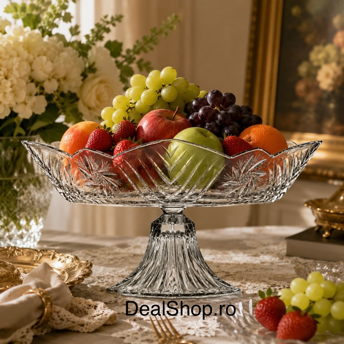 Fructieră cu picior Pasabahce Stella 32 cm din sticlă – Platou elegant pentru fructe și servire festivă