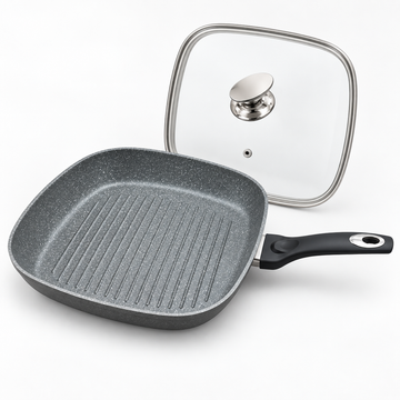 Tigaie grill Swan 28 cm, cu capac din sticlă