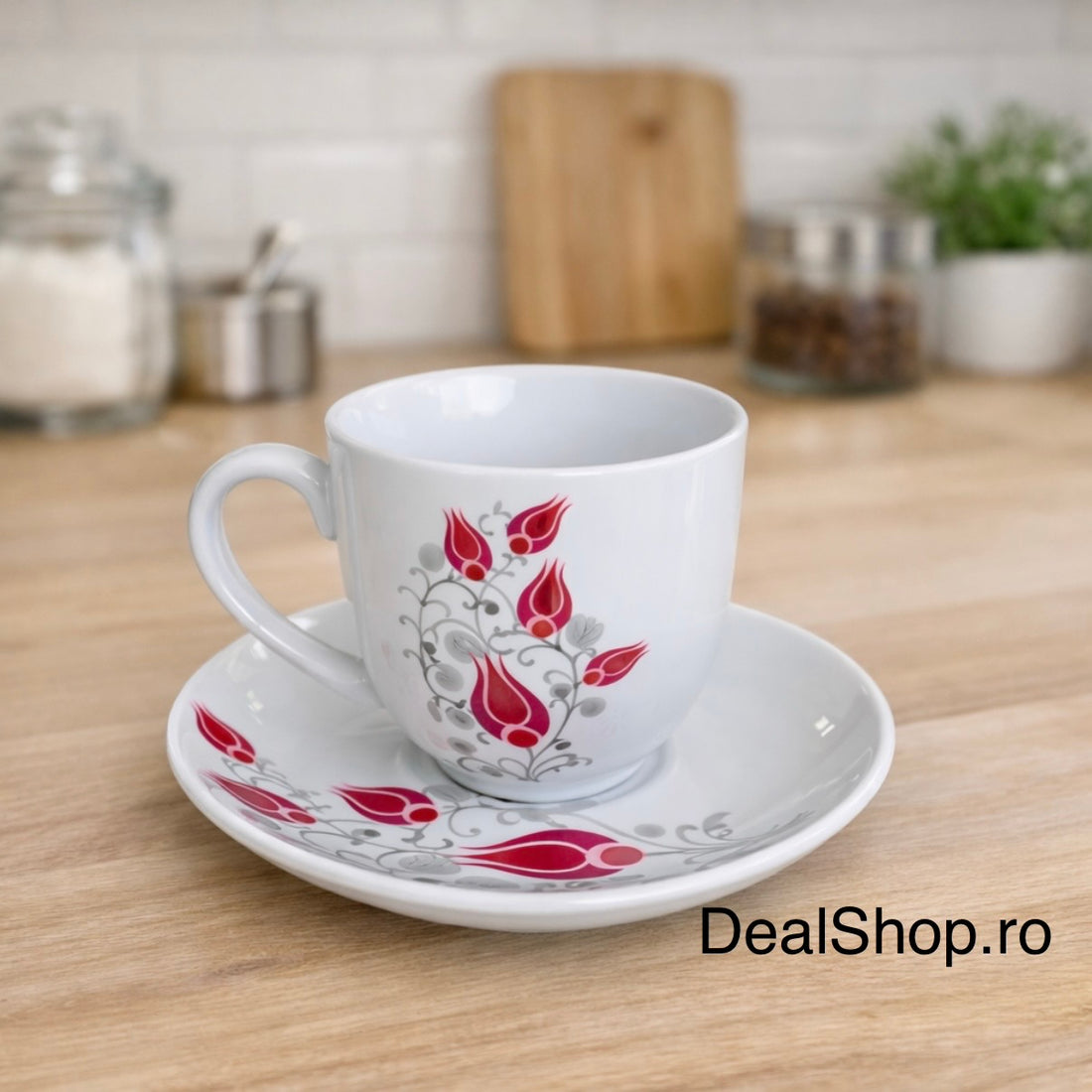 Serviciu de masă din porțelan „Lalea Imperială” 31 piese pentru 6 persoane – Set Farfurii Bol și Cești Cafea 180 ml TL 173-9