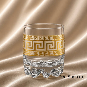 Set 6 pahare sticla Royalty Home 200 ml decor auriu design elegant