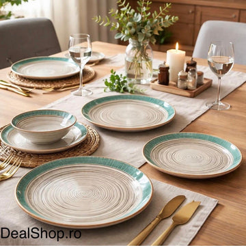 Serviciu de Masa 6 persoane din Porțelan Terra Verde 24 Piese Farfurii și Boluri Elegante 287