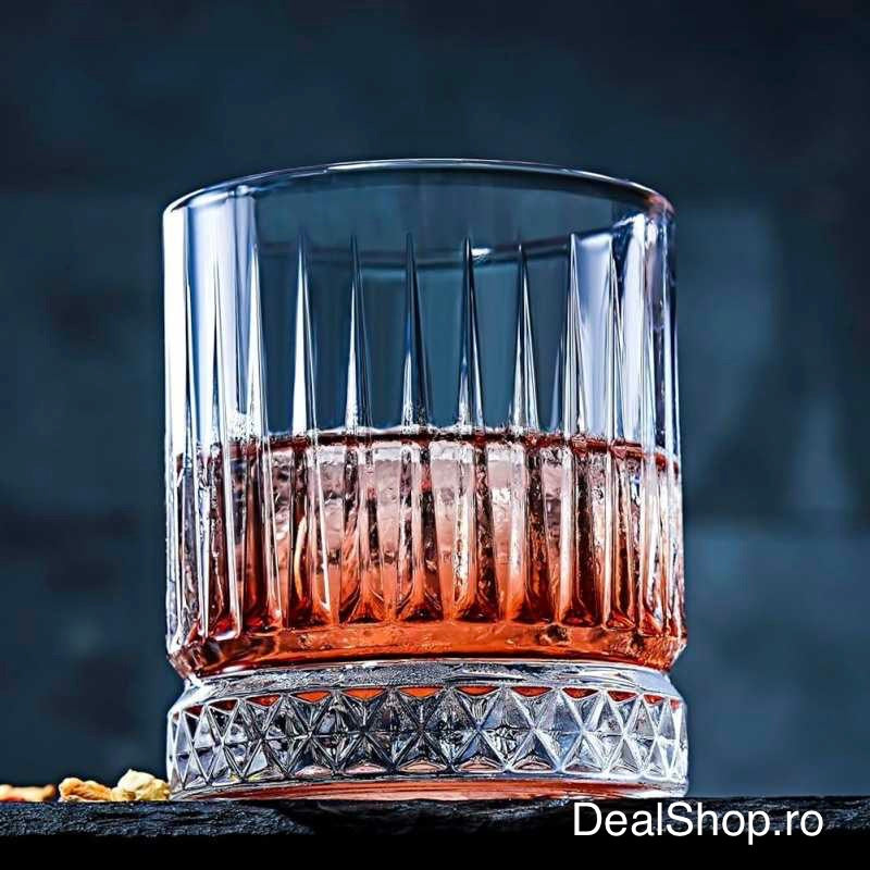 Set 4 pahare whisky Elysia 355 ml din sticlă – pahare cocktail și băuturi spirtoase, design elegant