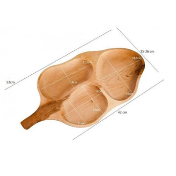 Platou compartimentat din lemn de arin, model Frunză, 52 x 26 cm, tavă servire aperitive, gustări și snacksuri
