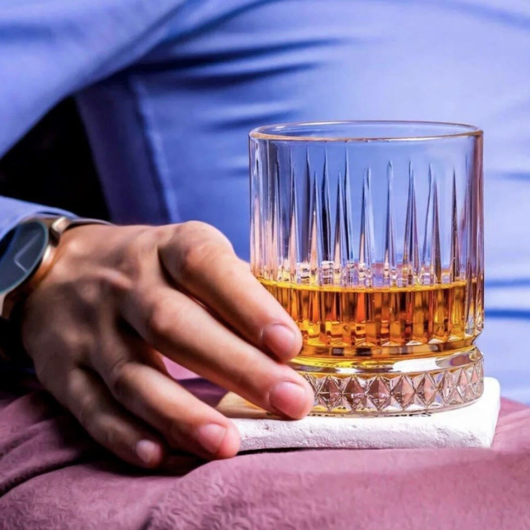 Set 4 pahare whisky Elysia 355 ml din sticlă – pahare cocktail și băuturi spirtoase, design elegant