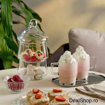 Bomboniera din sticlă cu 2 compartimente și capac Design Elegant, 25 cm – Ideală pentru Dulciuri și Decor