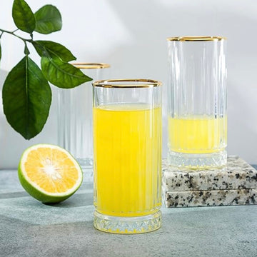 Set 4 pahare Elysia Gold din sticlă, 280 ml, cu margine aurie
