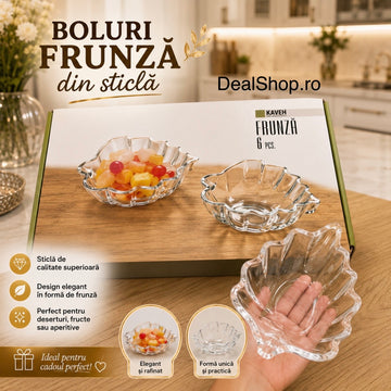 Set 6 Boluri Sticla în Forma de Frunza Verde Naturala pe Masa Ta