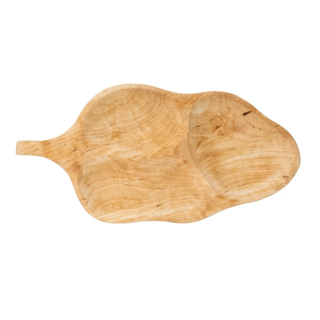 Platou compartimentat din lemn de arin, model Frunză, 52 x 26 cm, tavă servire aperitive gustări și snacksuri
