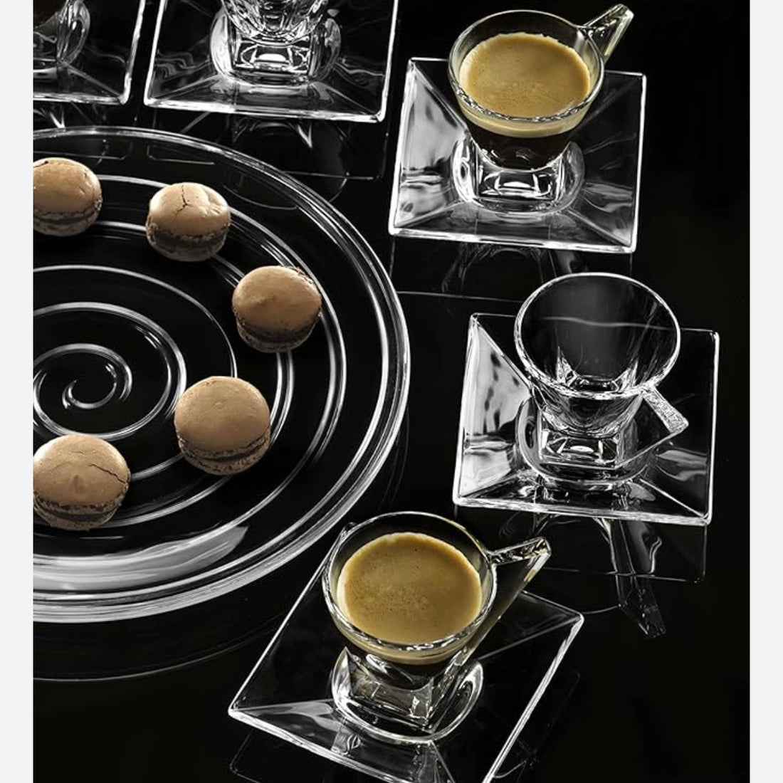 Set 6 Cești pentru Cafea din Sticlă 180 ml cu Farfurioare Design Modern Elegant Transparent