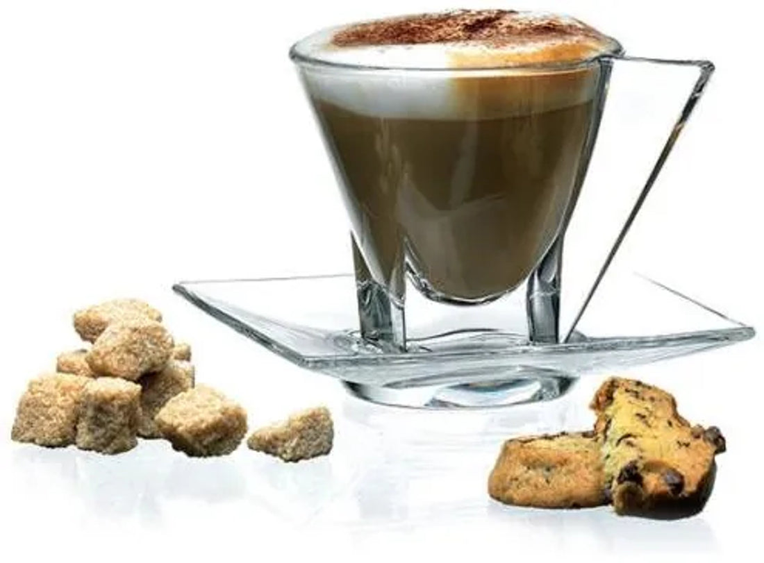 Set 6 Cești pentru Cafea din Sticlă 180 ml cu Farfurioare, Design Modern Elegant, Transparent
