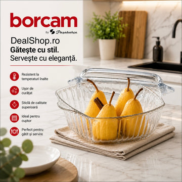 Vas yena termorezistent cu capac patrat 1,87 Litri Borcam 59029