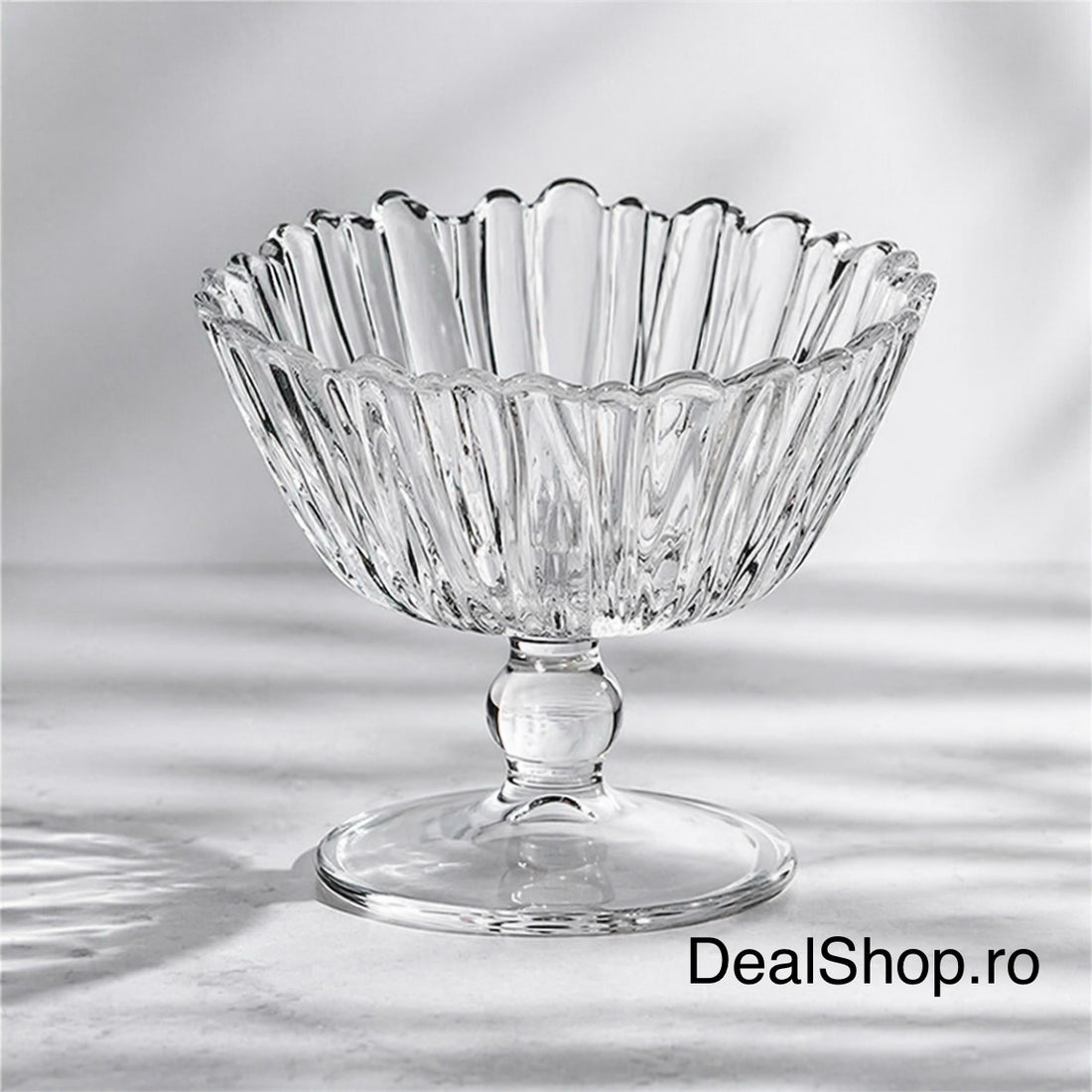 Bombonieră cu picior Pasabahce Aurora 14 cm din sticlă, bol pentru dulciuri, fructe și desert, design elegant striat