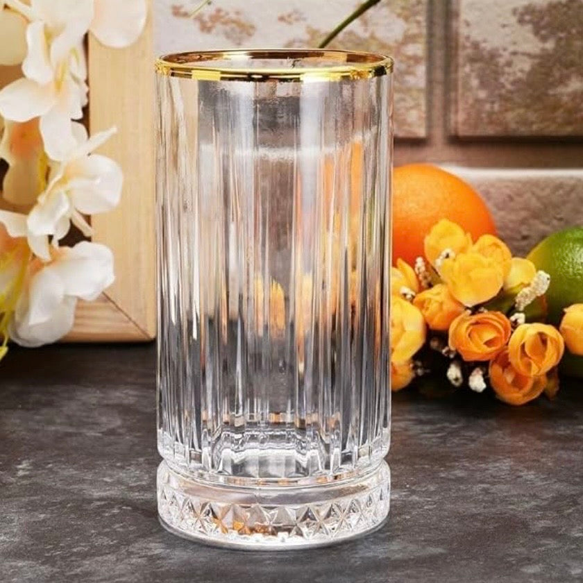 Set 4 pahare Elysia Gold din sticlă, 280 ml, cu margine aurie
