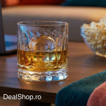Set 6 pahare sticlă 330 ml Wave430 pahare whisky și cocktail design modern cu relief ondulat rezistente elegante