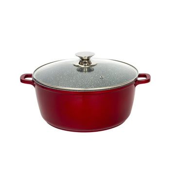 Cratita 6.5 Litri granit cu capac sticlă 28 cm – compatibilă cu inducție – Roșu elegant SW16RED