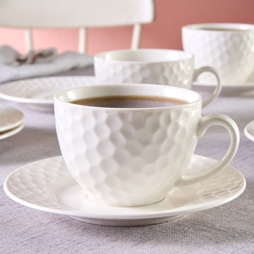 Set 6 cești cu farfurii opal, Pearl White, 210 ml, 12 piese