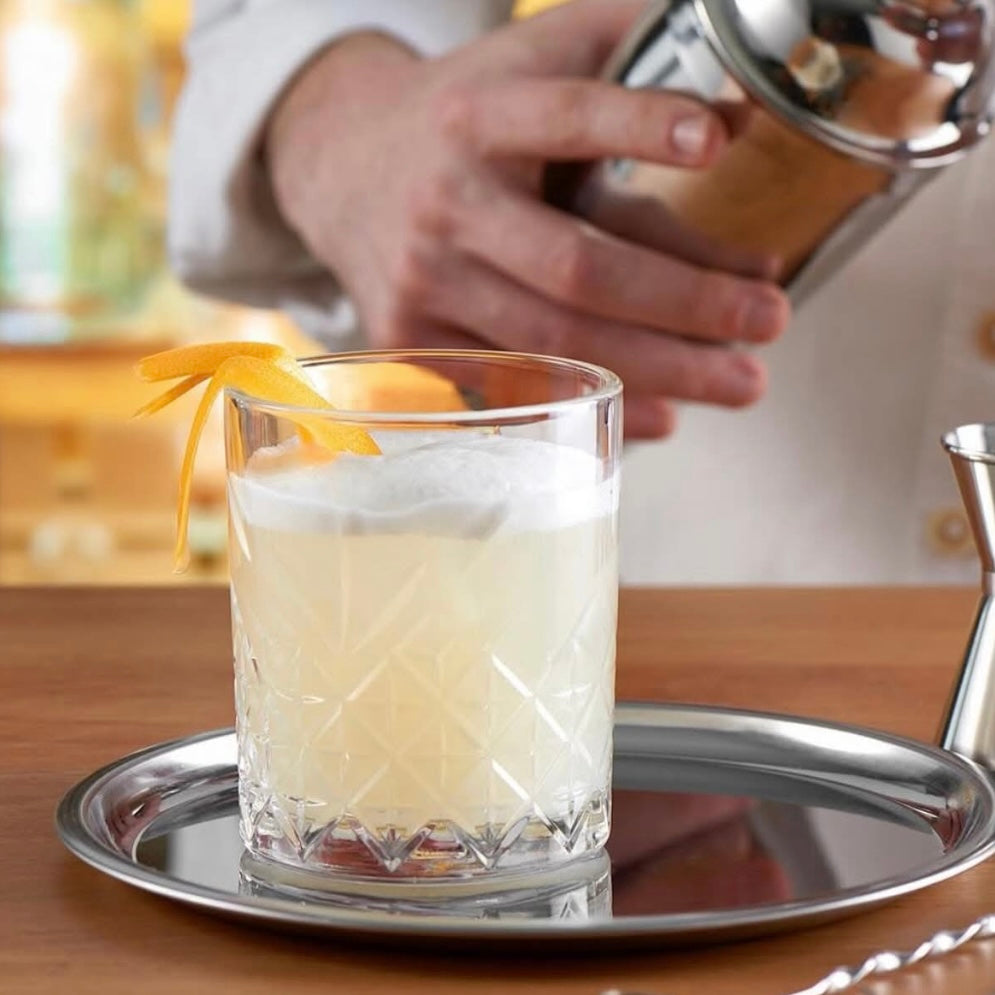 Set 4 Pahare Timeless 205 ml  Sticlă groasă transparentă design clasic gravat, pentru whisky, apă sau cocktailuri