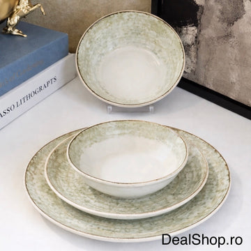 Serviciu de masa 24 piese porțelan „Nordic” – set farfurii și boluri pentru 6 persoane Design Modern Texturat 095