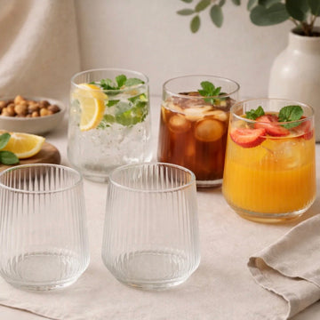 Set 12 Pahare Sticla Transparentă cu Striații 250 ml Hawai – Design Modern și Elegant