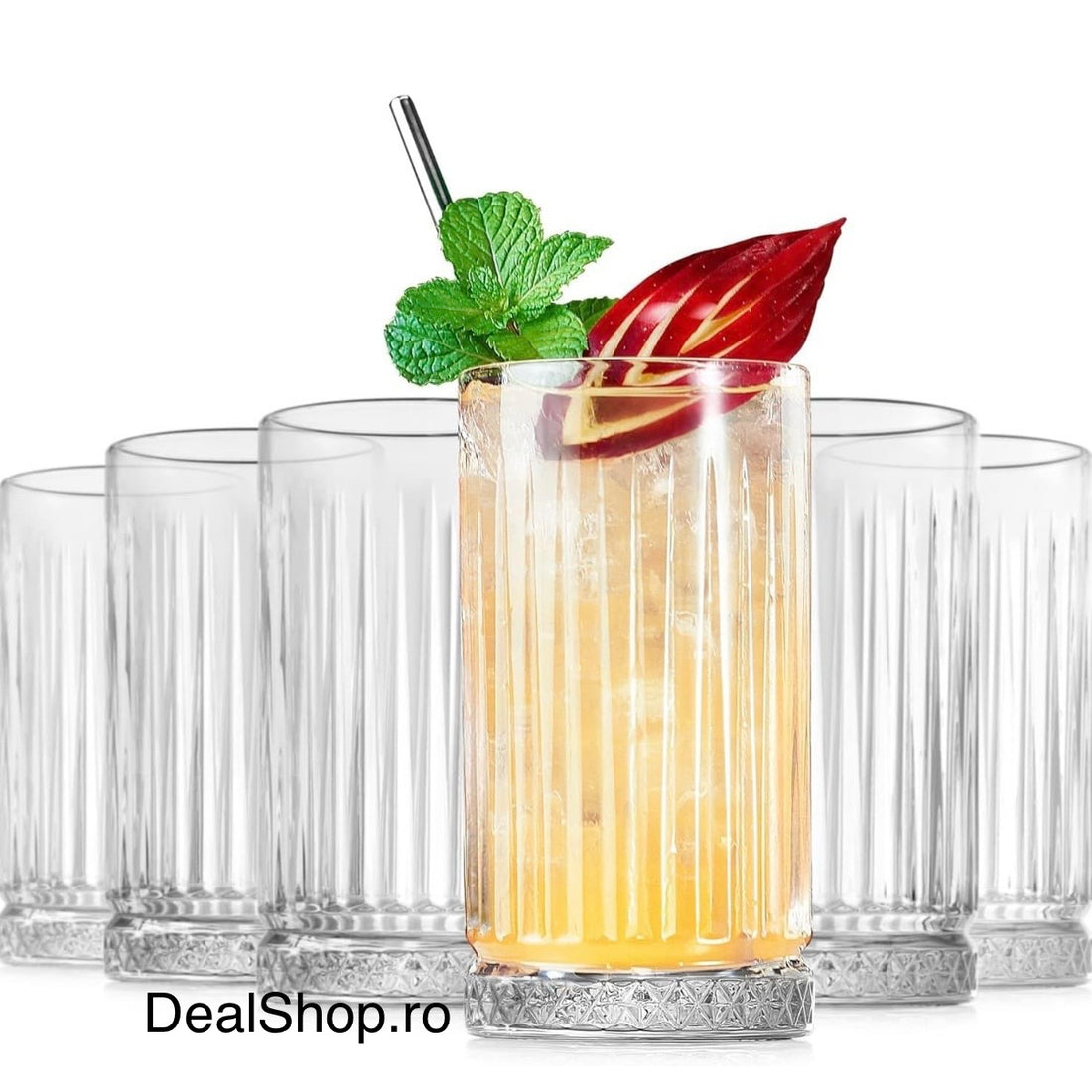 Set 4 pahare Elysia Long Drink 365 ml din sticlă – pahare pentru cocktailuri, sucuri și băuturi răcoritoare