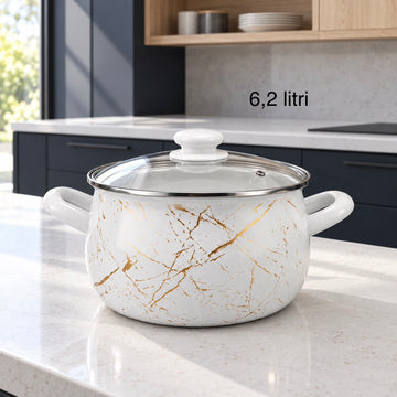 Cratiță emailată Ivory, 6,2 L, Ø24 cm, cu capac din sticlă