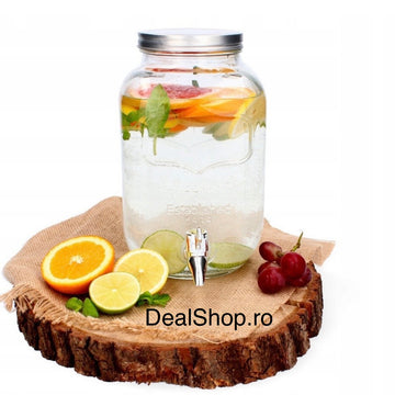 Borcan dozator bauturi limonada suc cu robinet sticla transparenta 4 litri terasa piscina evenimente